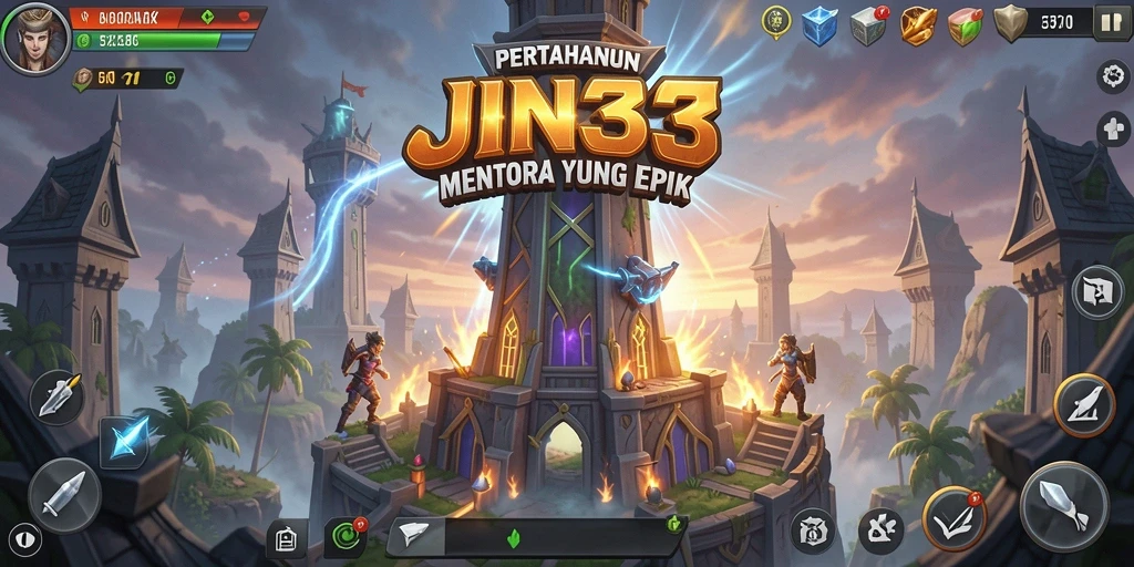 Tampilan gameplay menara pertahanan yang menegangkan dan menarik di JIN33.