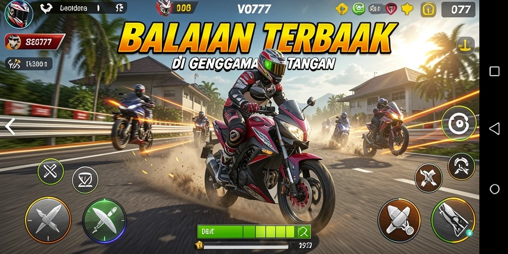 Screenshot VO777 menunjukkan aksi balapan motor yang mendebarkan.